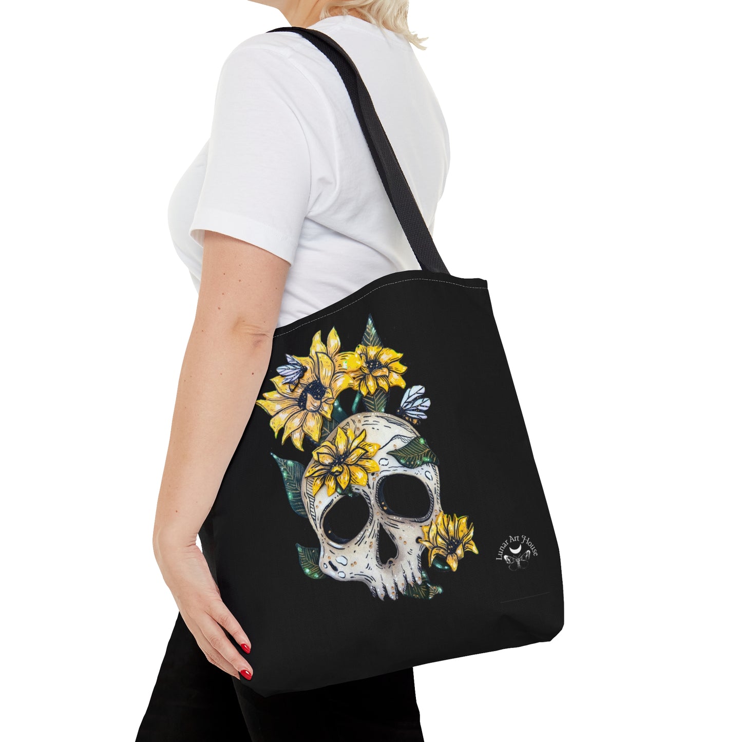 Sunflower Skull Tote Bag