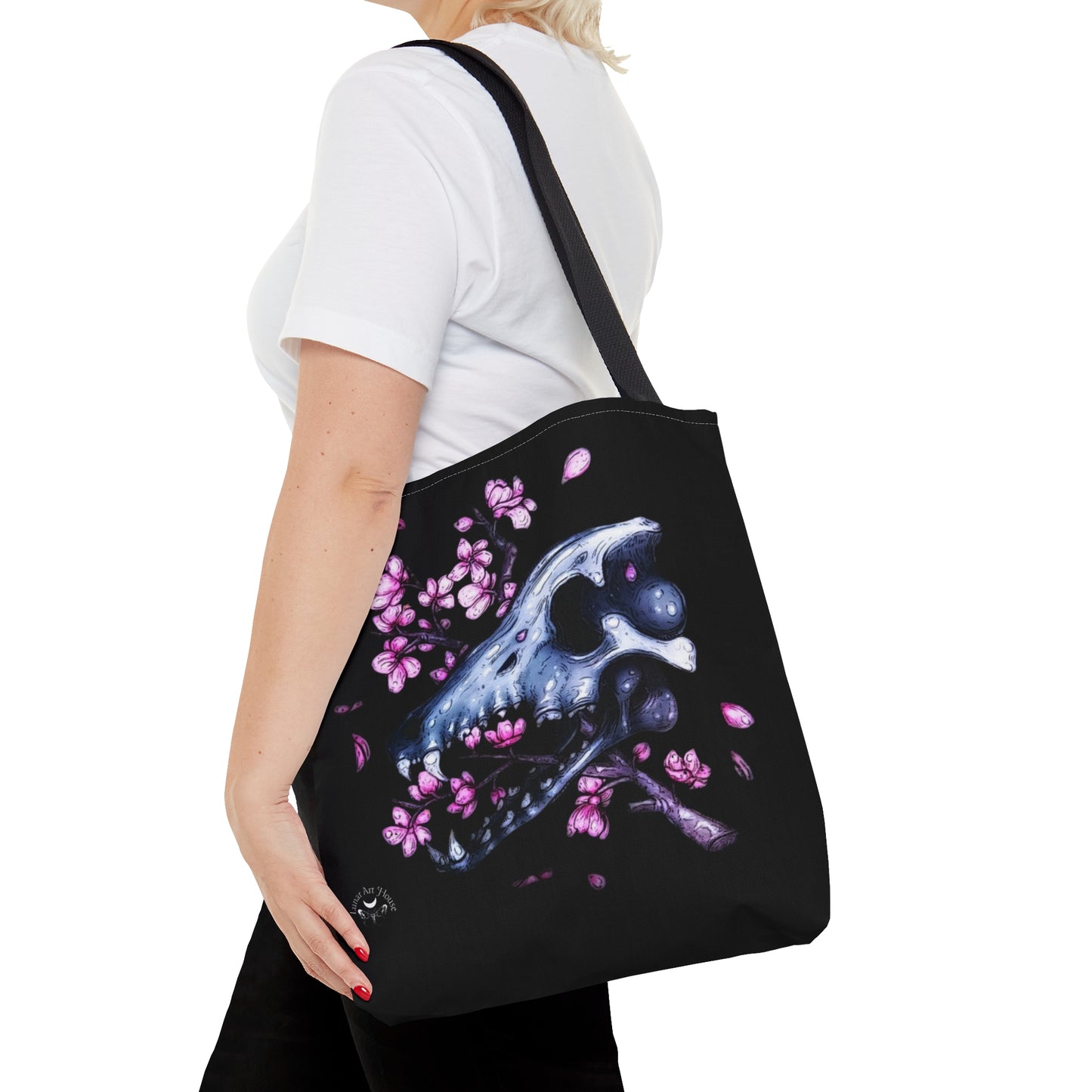 Wolf Skull and Cherry Blossom Tote Bag