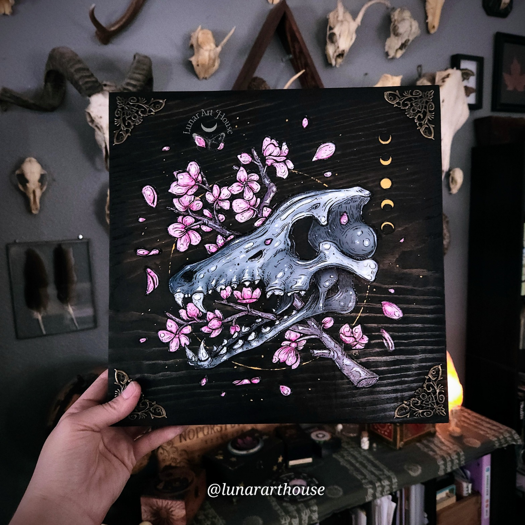 Wolf in Cherry Blossoms Original painting