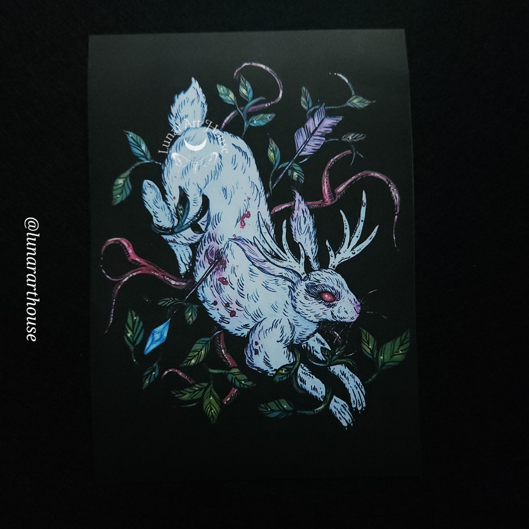 White Jackalope Art Print 5x7