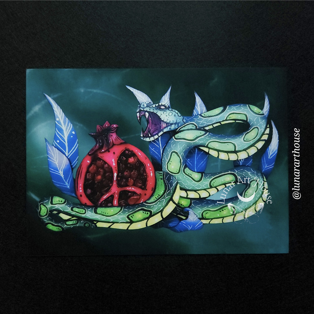 Snake and Pomegranate Art Print 5x7