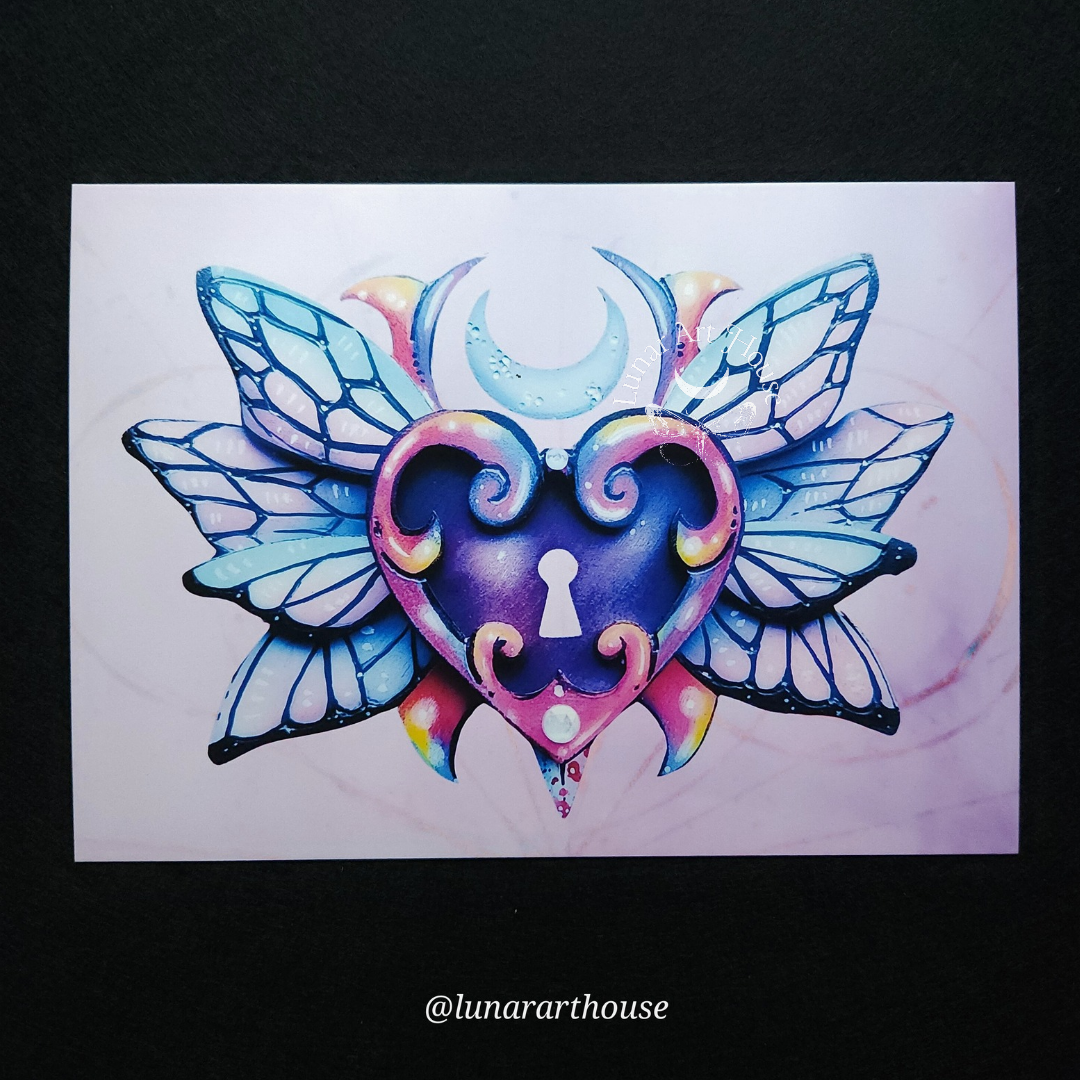 Winged Rainbow Heart Art Print 5x7