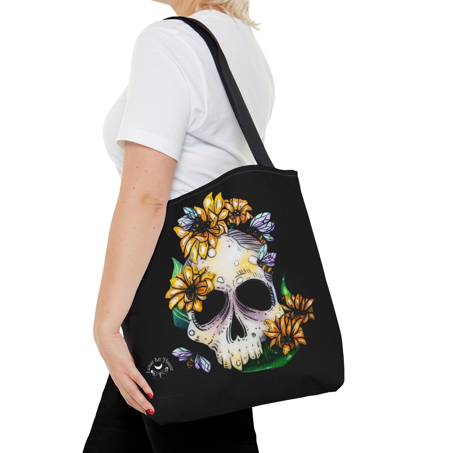 Sunflower Skull Tote Bag