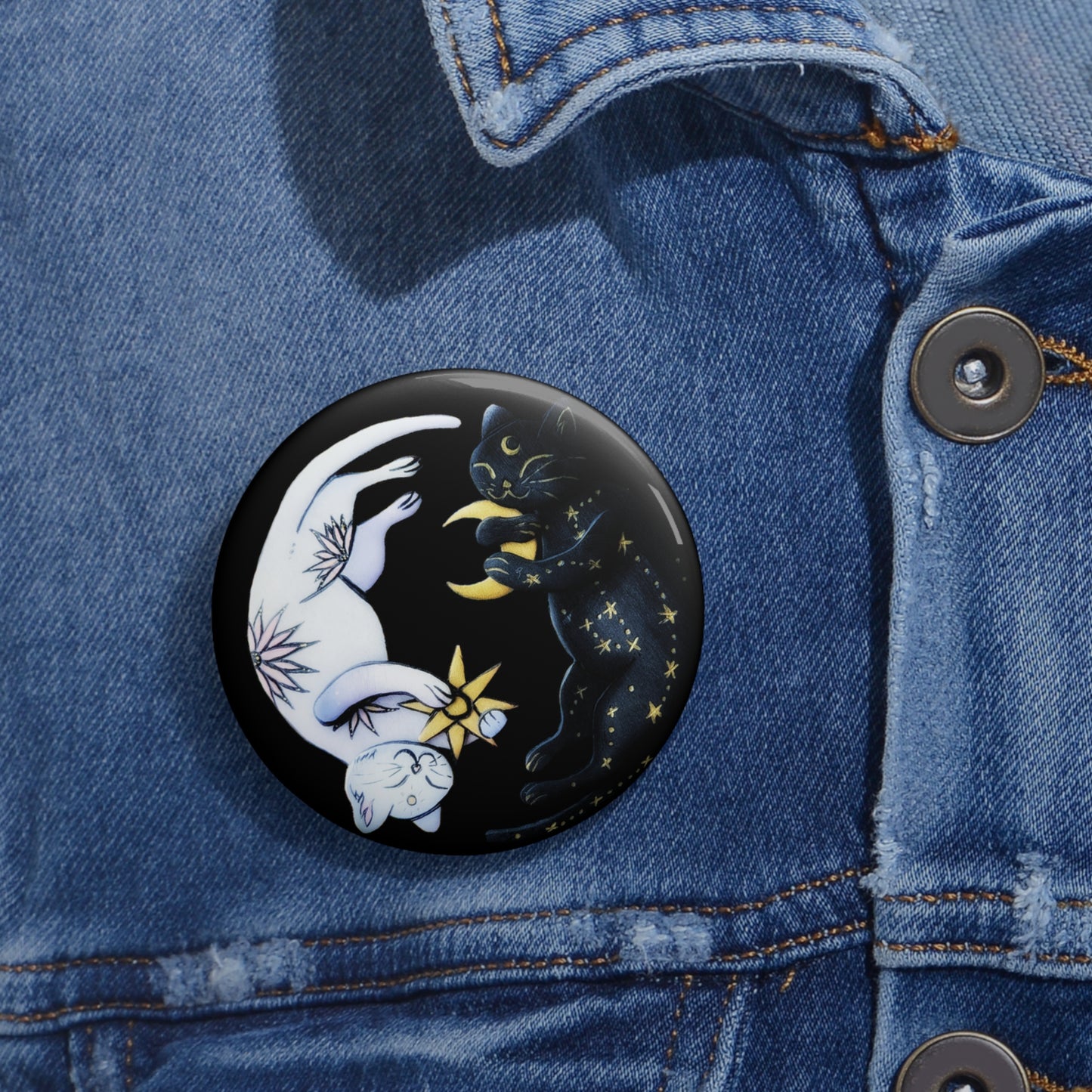 Yin Yang Cats Button Pin