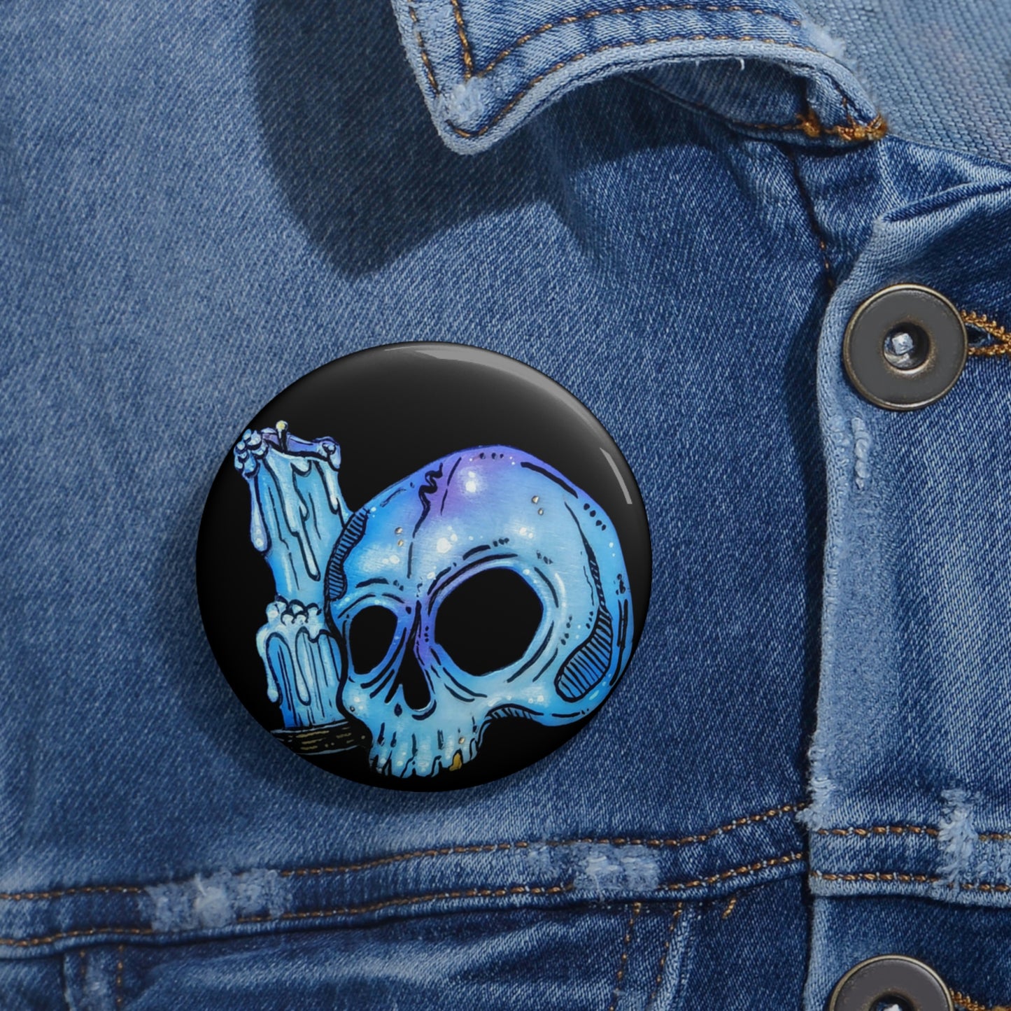 Skull & Candle Button Pin