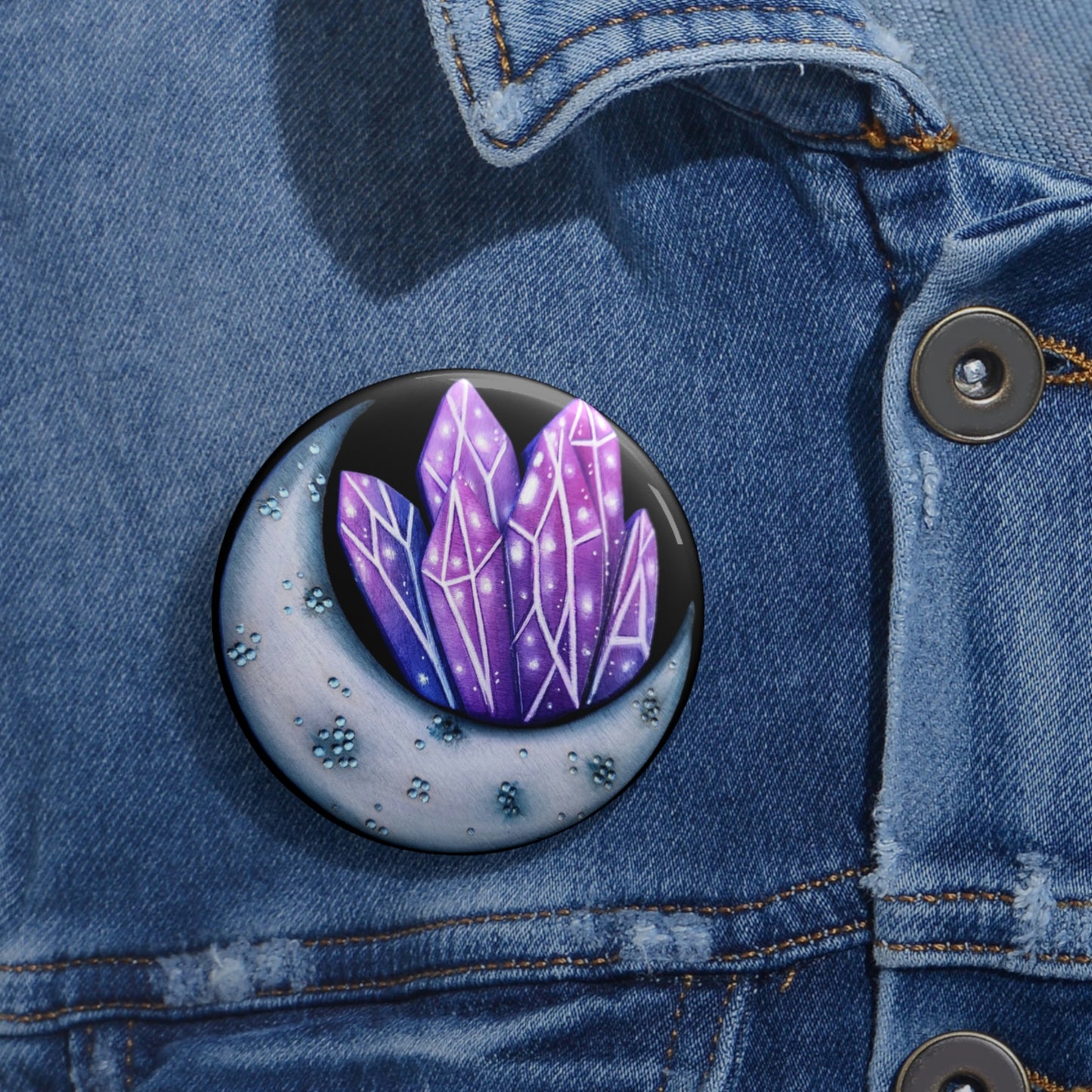Crystal Moon Button Pin