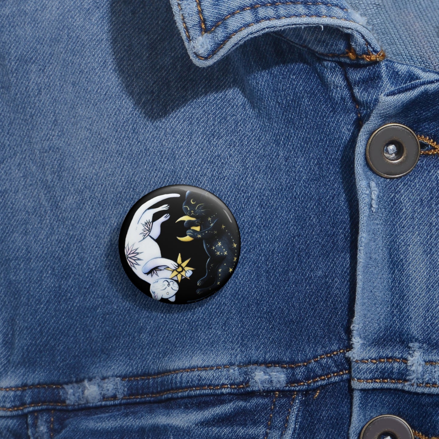 Yin Yang Cats Button Pin