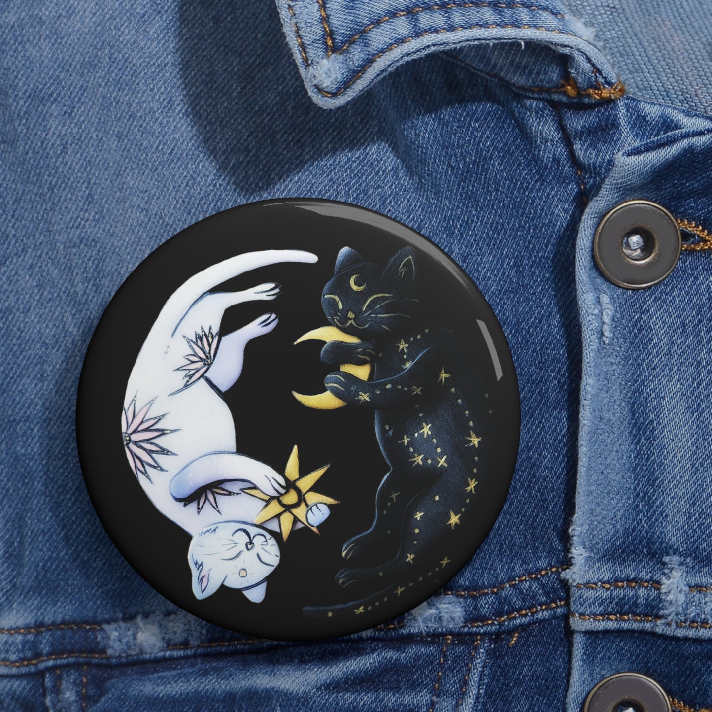 Yin Yang Cats Button Pin