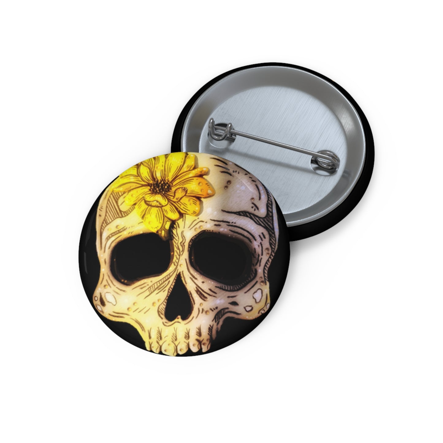 Sunflower Skull Button Pin