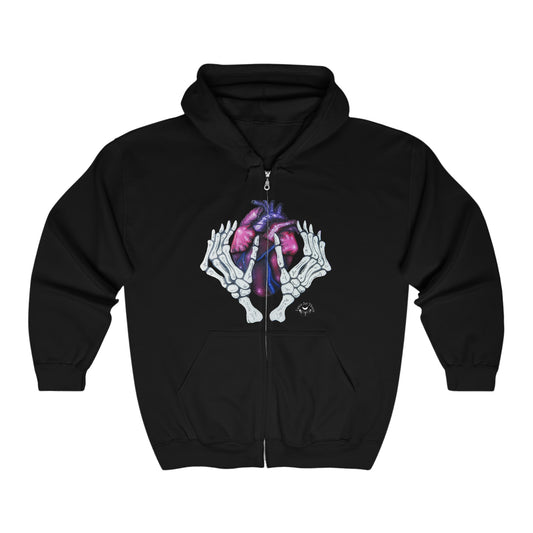 Skelly Hands and Heart Zip Up Sweatshirt