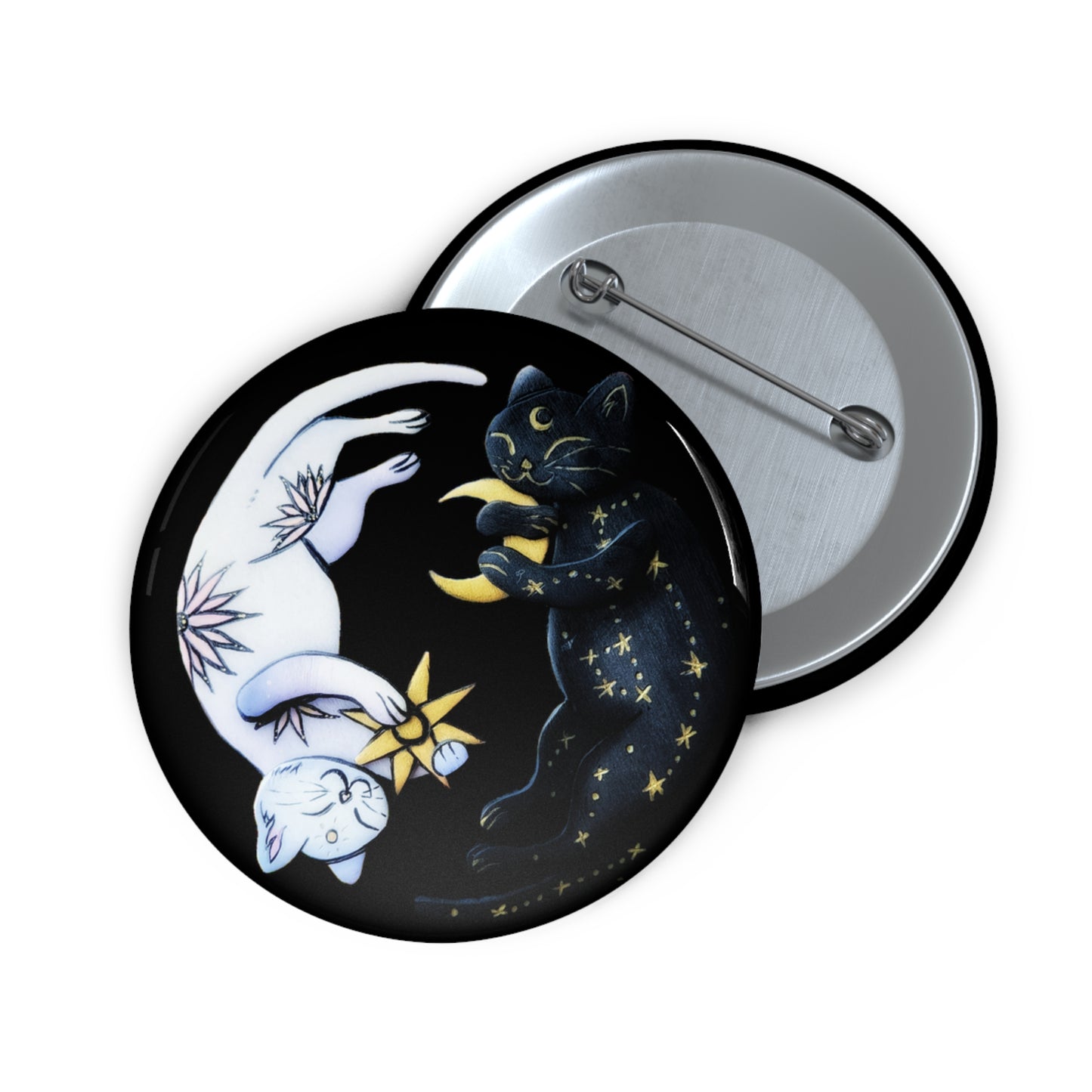 Yin Yang Cats Button Pin