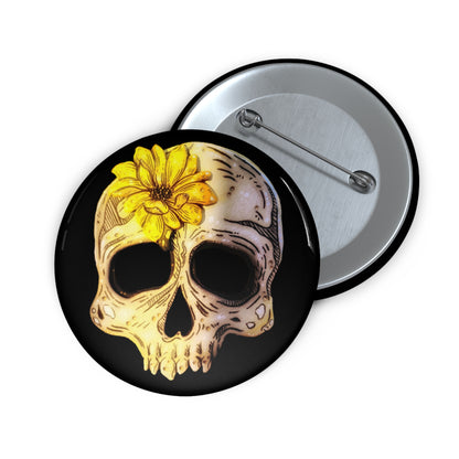Sunflower Skull Button Pin