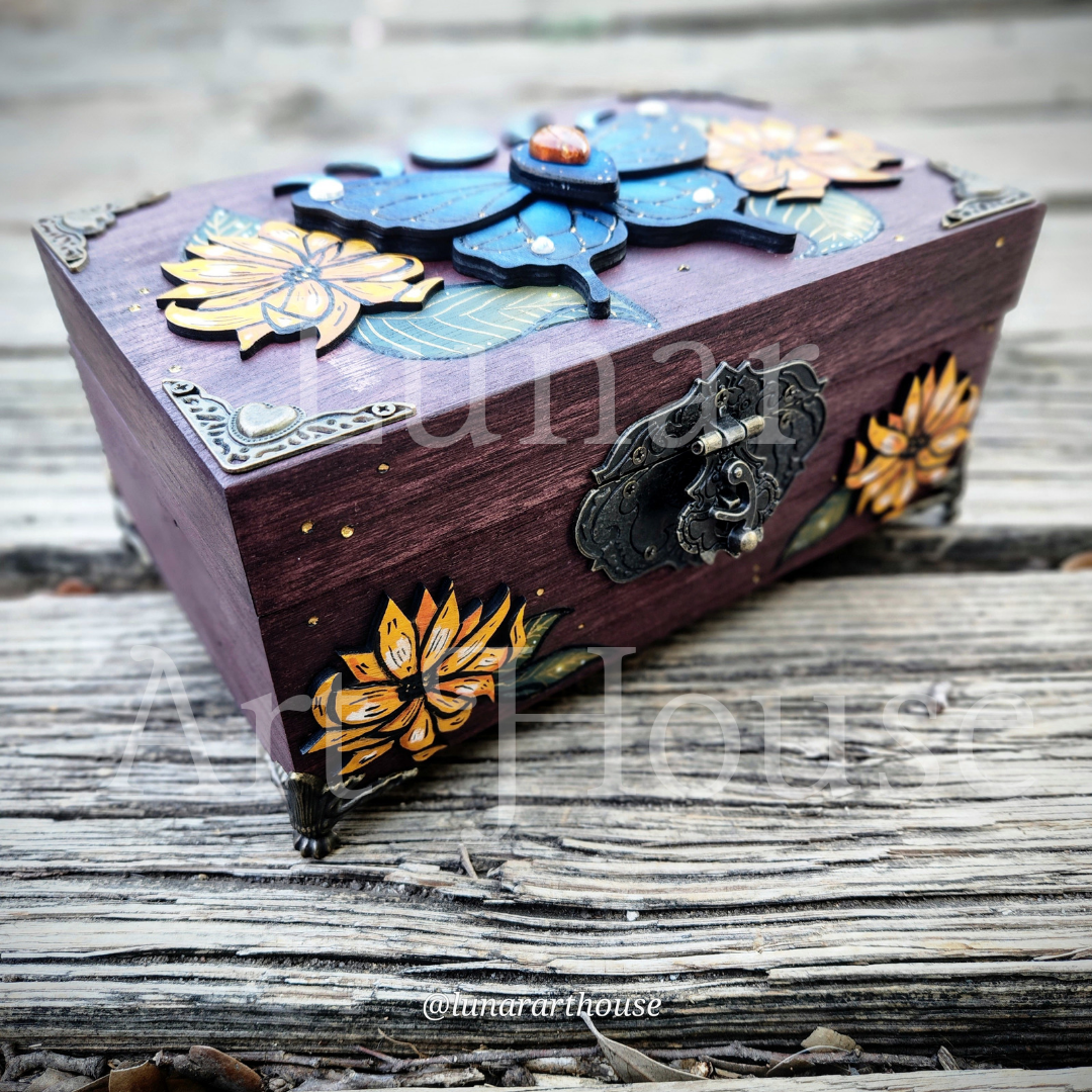 Sunflower Butterfly Hidden Key Box MADE TO ORDER