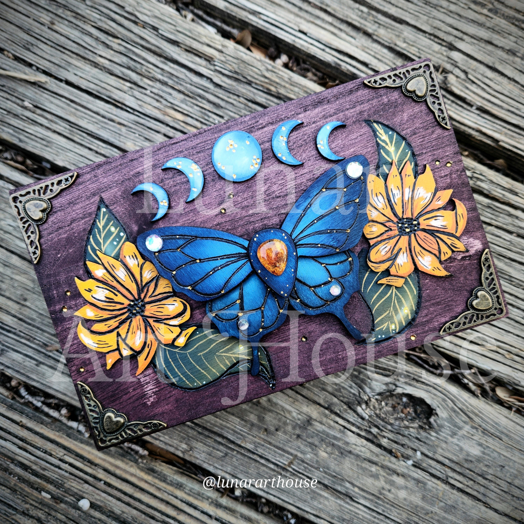 Sunflower Butterfly Hidden Key Box MADE TO ORDER