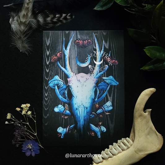 Deer with Moths Art Print 5x7