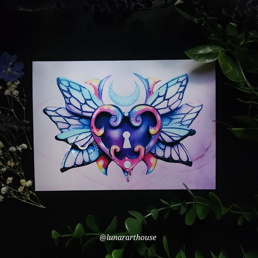 Winged Rainbow Heart Art Print 5x7
