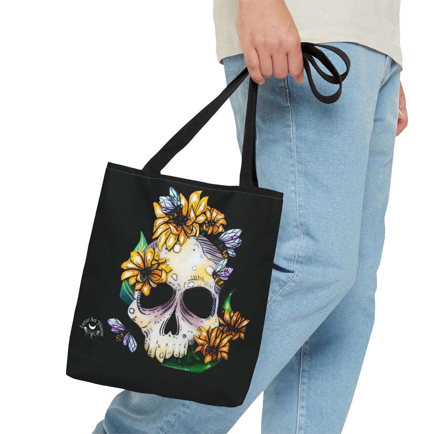 Sunflower Skull Tote Bag