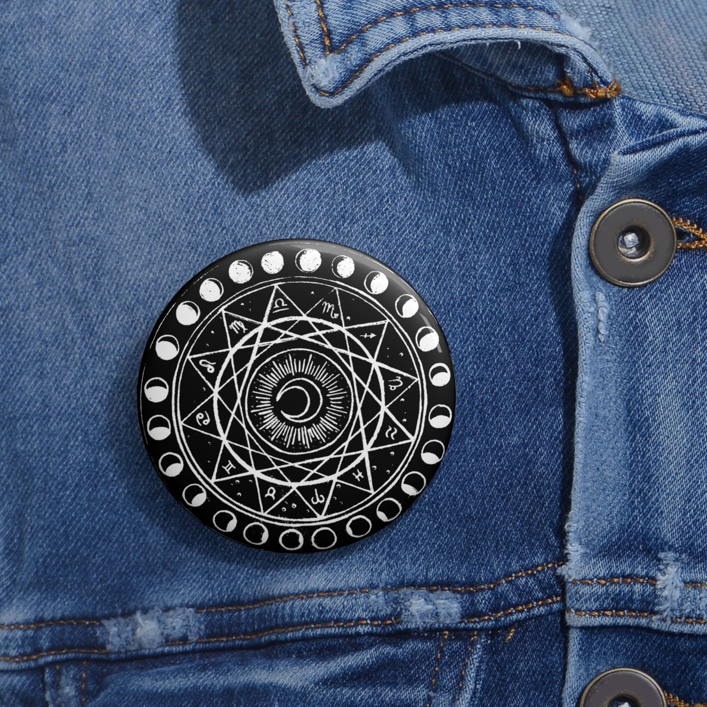 Zodiac Moon Phase Button Pin