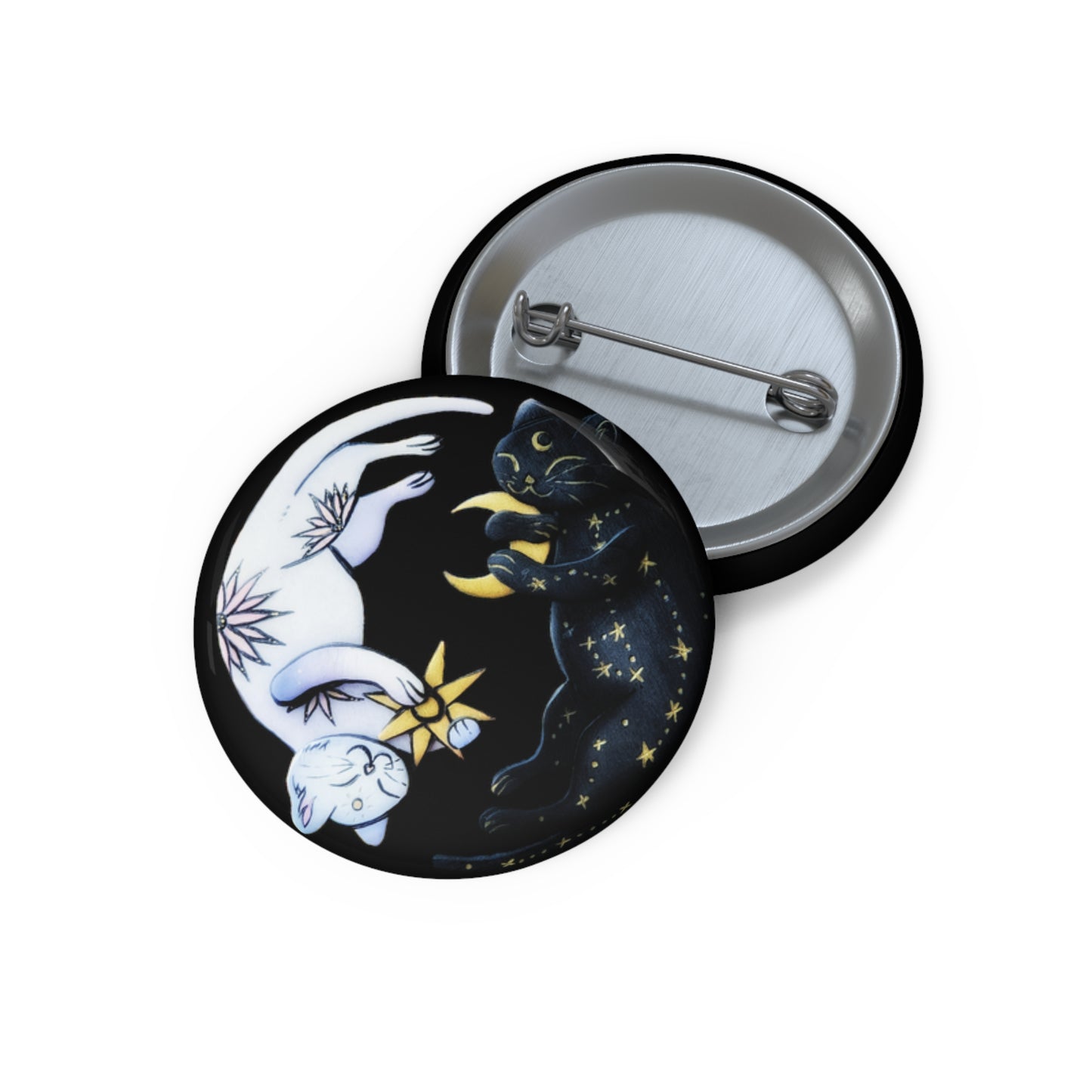 Yin Yang Cats Button Pin