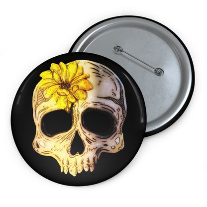 Sunflower Skull Button Pin