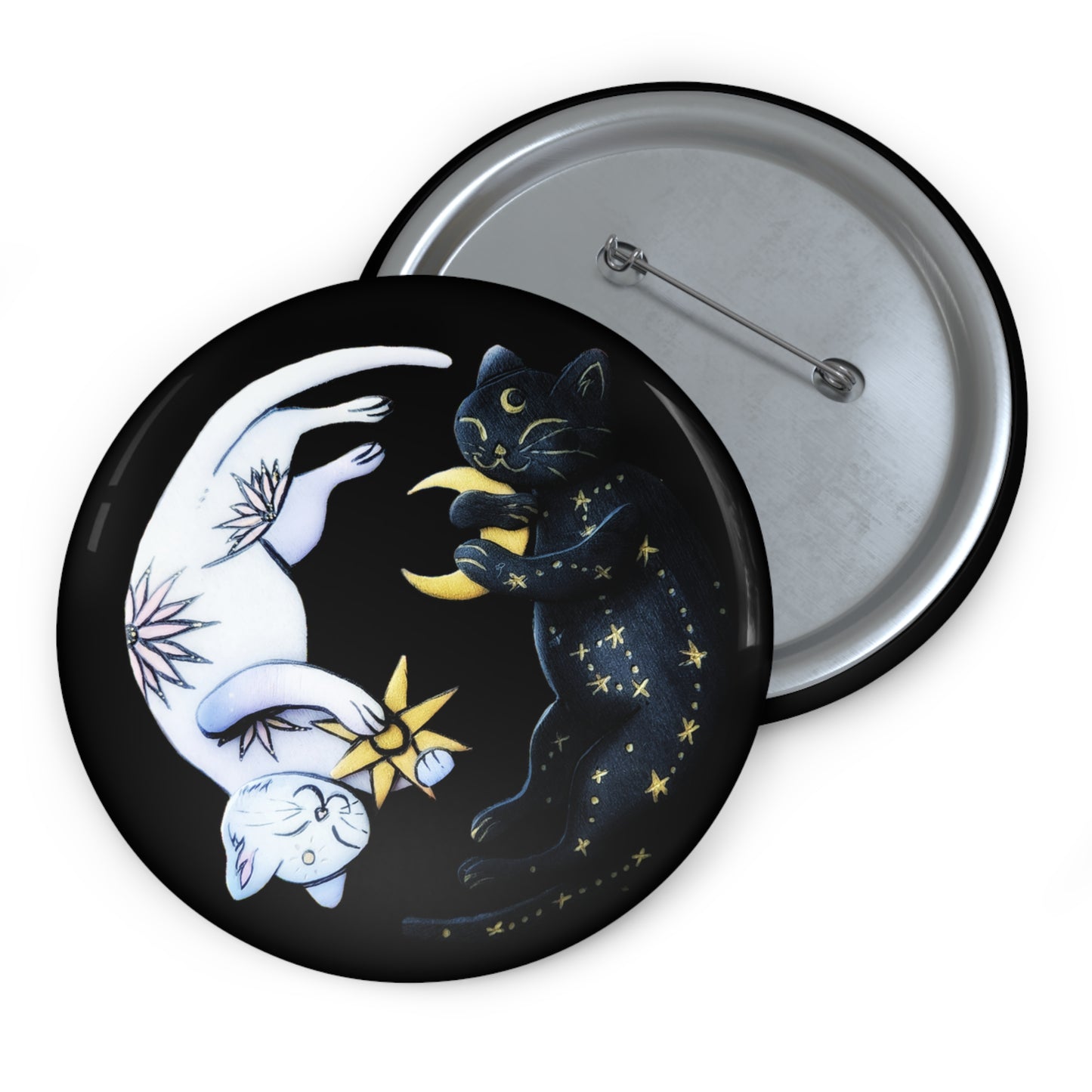 Yin Yang Cats Button Pin