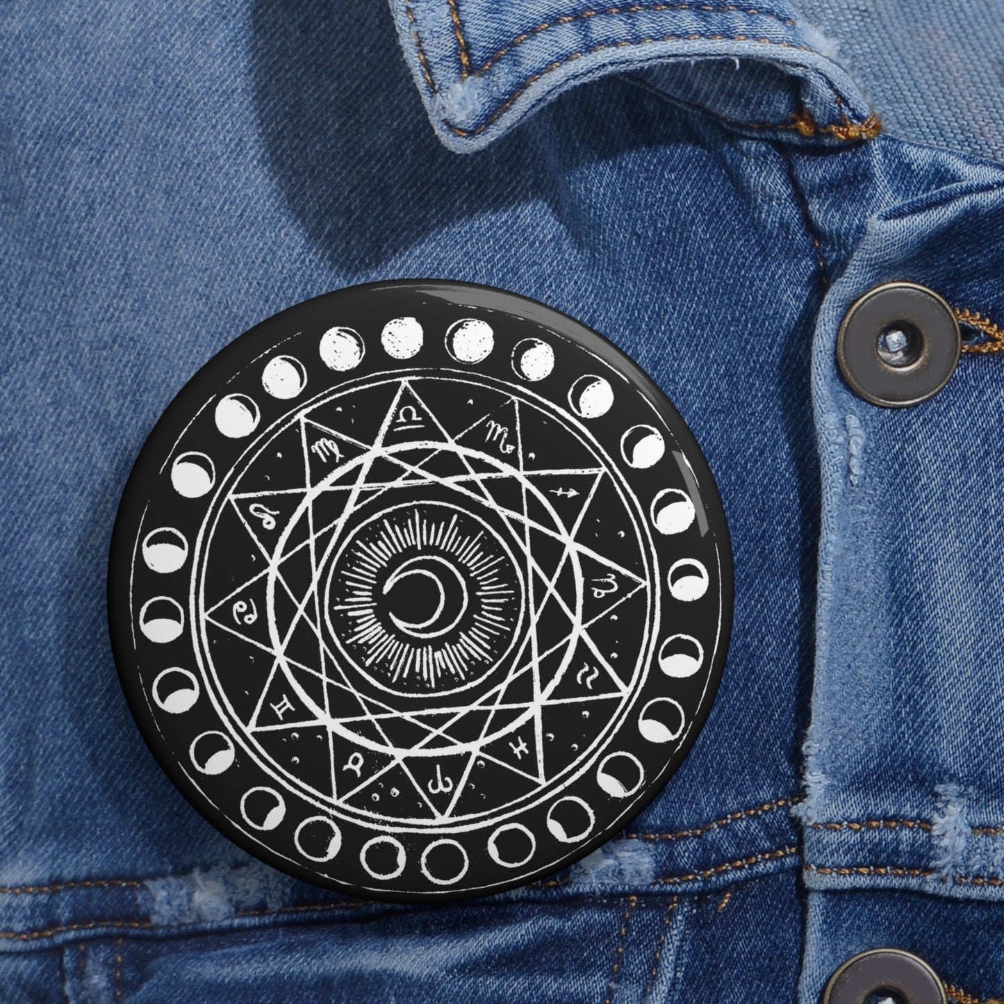 Zodiac Moon Phase Button Pin