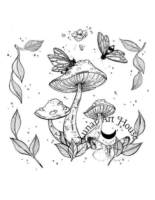 Mushroom Bees Coloring Page