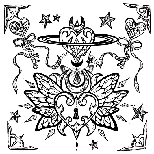 Heart Lock + Keys Coloring Page