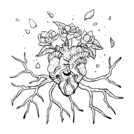 Heart with Roots Coloring Page