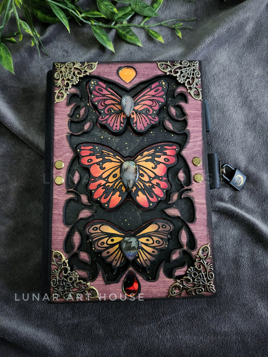 3 Orange Butterflies Hidden Key Journal
