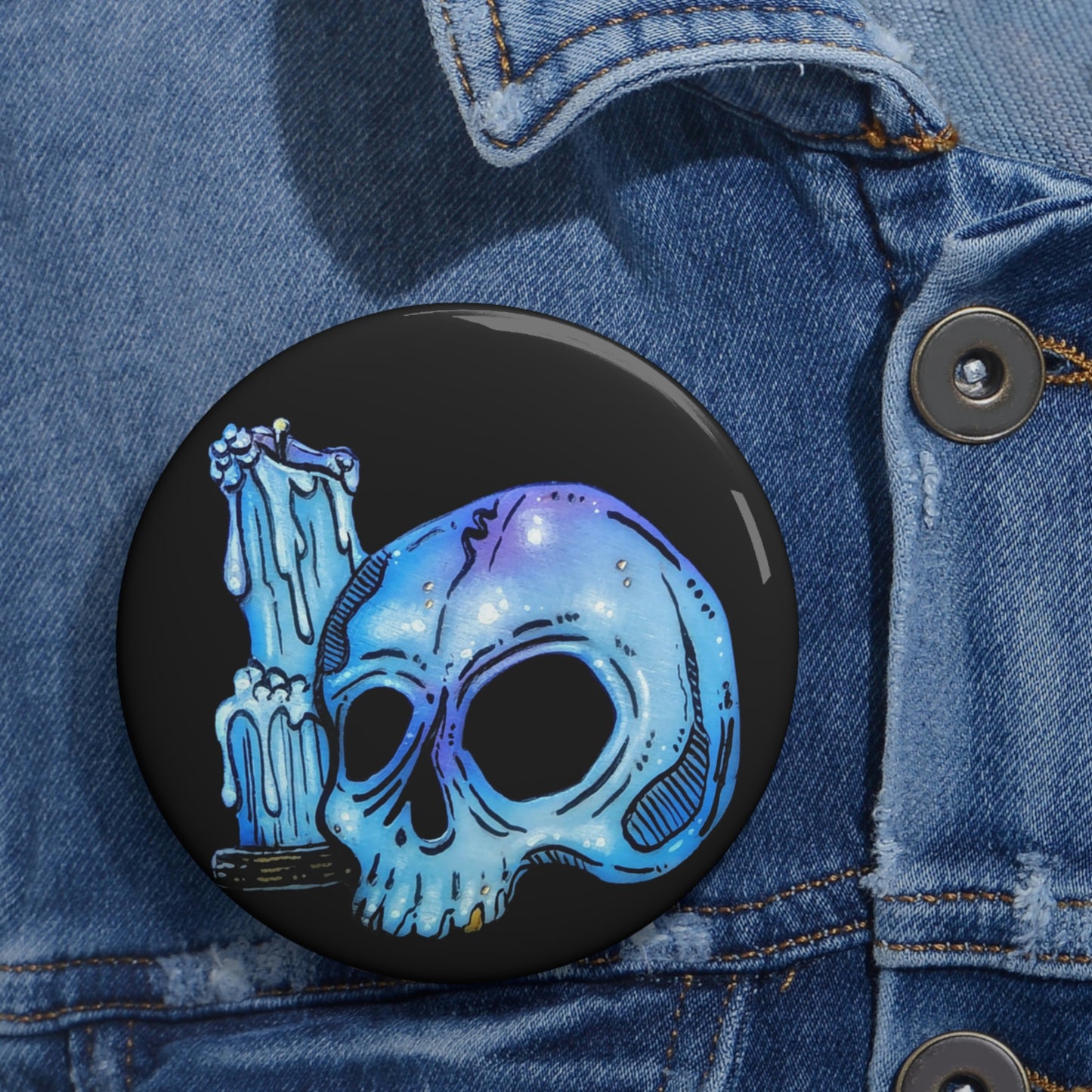 Skull & Candle Button Pin