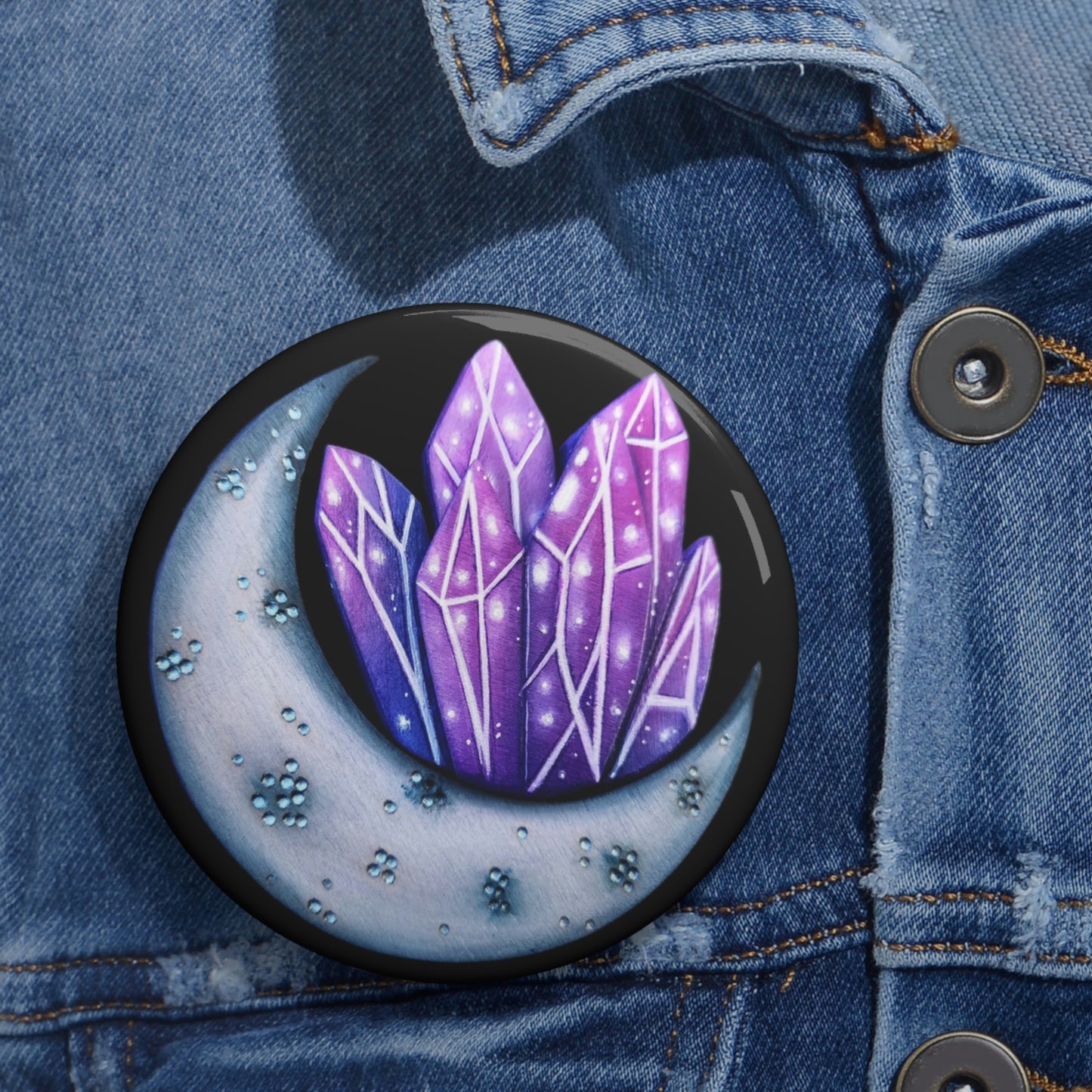 Crystal Moon Button Pin